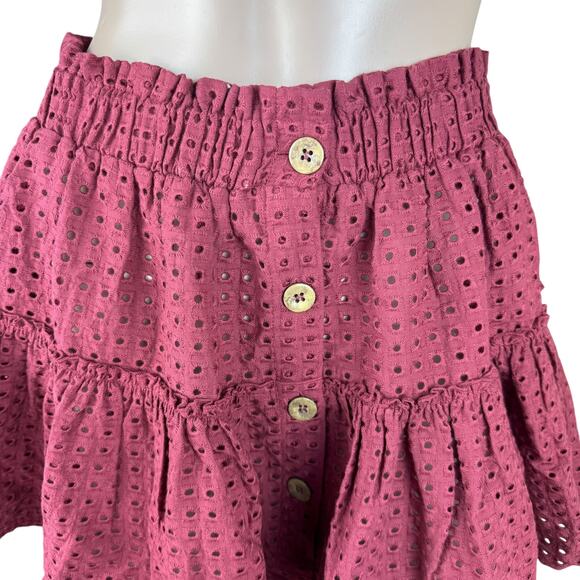 New Eberjey Portola Nellie Brick Red Eyelet Elastic Waist Flounce Mini Skirt M - Picture 3 of 7